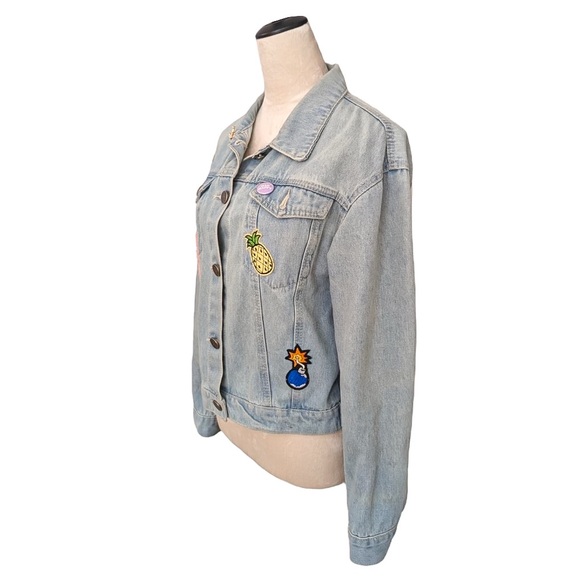 Compania Fantastica Blue Denim Jean Applique Jacket With Colorful Patchwork Sz M - Picture 3 of 16
